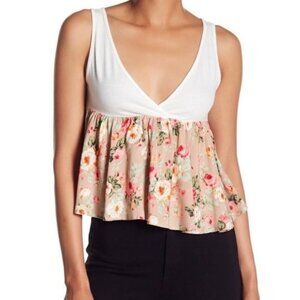 Good Luck Gem White Pink Floral Babydoll Tank Top Size Small NWT